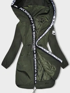 Tenká dámská bunda v khaki barvě s ozdobnou lemovkou (1811-1)