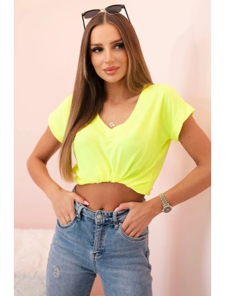 Dámská bavlněná blůza s výstřihem do V a krátkým rukávem neonově žlutý