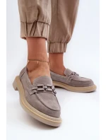 Dámské semišové mokasíny na plochém podpatku s ozdobou D&A TW101 Šedé Dámské semišové mokasíny na plochém podpatku s ozdobou D&A TW101 Šedé