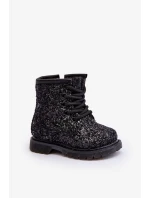 Dětské třpytivé zateplené kotníkové boty na zip, černá Saussa Dětské třpytivé zateplené kotníkové boty na zip, černá Saussa