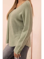 Svetr dámský z viskózy s výstřihem do V světle khaki Svetr dámský z viskózy s výstřihem do V světle khaki