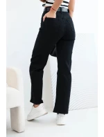 Dámské džíny s rovnými nohavicemi a páskem černé