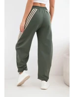 Dámské máslové kalhoty z viskózy s lampasem khaki