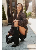 Dámské Kozačky S Otočeným Zvrškem Na Podpatku Černé Kaithena