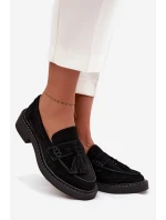 Dámské semišové mokasyny s třásněmi D&A TW107 černé Dámské semišové mokasyny s třásněmi D&A TW107 černé