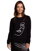 B167 Svetr s potiskem vpředu - černý