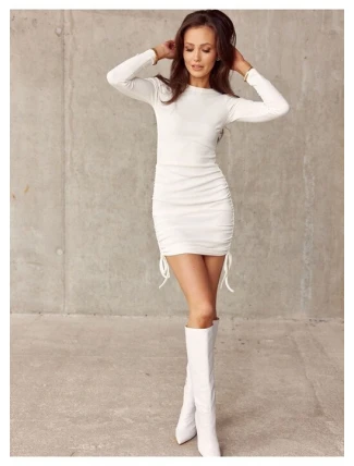 Dámské šaty SUK0387 smetanové - Roco Fashion