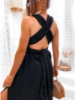 Černé dámské mušelínové šaty se zavazovacím výstřihem (8298) Černé dámské mušelínové šaty se zavazovacím výstřihem (8298)