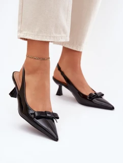 Lakované Sandály Na Jehlách S Mašlí Černé Naylna