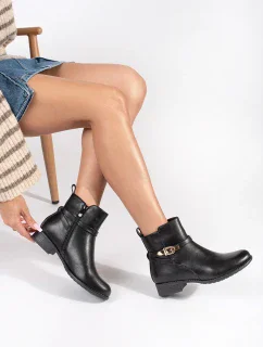 Originální černé kotníčkové boty dámské na širokém podpatku
