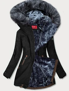 Dámská nepromokavá bunda parka černo-šedá (m-923)