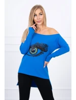 Halenka s potiskem a delšími zády, chrpově modrá