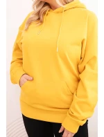 Dámská mikina s kapucí a klokaní kapsou Plus Size z bavlny hořčicová Dámská mikina s kapucí a klokaní kapsou Plus Size z bavlny hořčicová