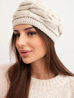 Dámská zimní čepice z vlny s ozdobným vzorem a kamínky K397 béžová