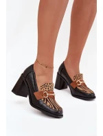 Dámské polobotky na podpatku s výstupky a zlatým detailem Černo-bežové Novella