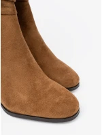 Designové dámské Karmelowy  kotníčkové boty na širokém podpatku