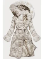 Dlouhá dámská prošívaná bunda v barvě ecru (772)
