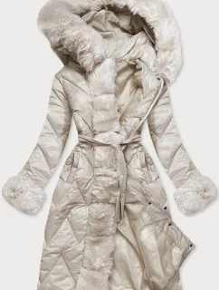 Dlouhá dámská prošívaná bunda v barvě ecru (772)