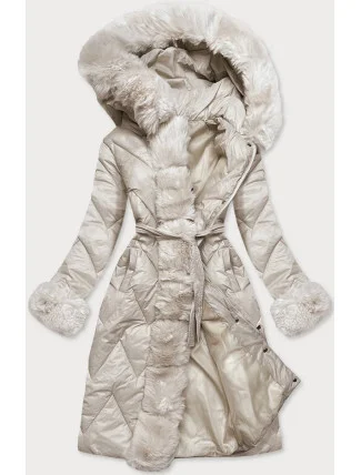 Dlouhá dámská prošívaná bunda v barvě ecru (772)