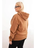 Dámská mikina s kapucí a klokankou Plus Size z bavlny camelová