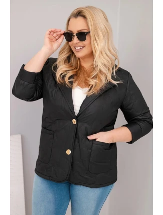 Dámská bunda Plus Size prošívaná s květinami s límcem a kapsami černá