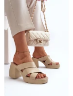 Zazoo 40373 Kožené žabky na podpatku béžové