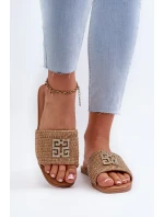 Dámské ploché pantofle s prýmkem a zdobením, Béžová Omenna Dámské ploché pantofle s prýmkem a zdobením, Béžová Omenna