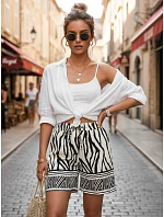 Dámské letní kraťasy s vázáním a černobílým potiskem FashionStreet SY0541 Dámské letní kraťasy s vázáním a černobílým potiskem FashionStreet SY0541