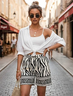 Dámské letní kraťasy s vázáním a černobílým potiskem FashionStreet SY0541