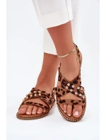 Dámské sandály na plochém podpatku se zlatými hroty panterka Zanira