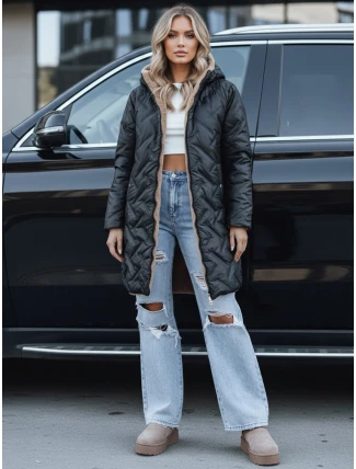 Dámská dlouhá prošívaná bunda černá FashionStreet TY5465 Dámská dlouhá prošívaná bunda černá FashionStreet TY5465