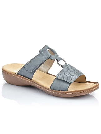 Dámské pohodlné modré žabky na suchý zip Rieker 60885-12