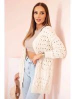 Dámský kardigan s kapsami krajkový béžový