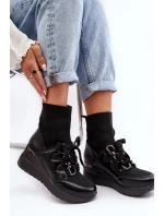 Dámské kotníkové boty na klínku s ponožkou černá Heladina