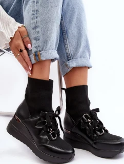 Dámské kotníkové boty na klínku s ponožkou černá Heladina