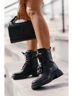 Ekokožené Boty Worker Dámské S Připínáky Černé Rianael