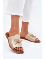 Dámské sandály na plochém podpatku se zdobeným vázáním zlaté Norela