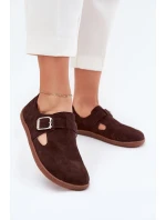 Semišové polobotky barefoot dámské s přezkou Zazoo N1261 čokoládové