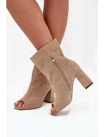 Semišové Boty Na Podpatku S Otevřenými Prsty Béžové Zazoo 3830