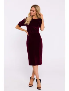 M827 Sametové pouzdrové šaty - bordó