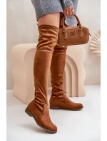 Kozačky na plochém podpatku nad kolena z eko semiše Camel Linnithia