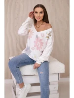 Svetrová halenka s barevnými květy růžová+šedá Svetrová halenka s barevnými květy růžová+šedá