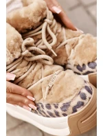 Kožené Dámské Sněhule Na Silné Podešvi S Kožešinou Leopard Big Star Hnědé