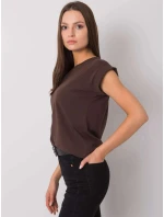 Tmavě hnědé bavlněné dámské tričko T-shirt s ohrnutými rukávky Feel Good (4833.24P)