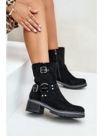 Dámské Botky Na Nízkém Podpatku S Přezkami Černé Zudra