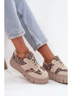 Semišové zateplené dámské tenisky na masivní platformě Vinceza 66841 Leopardo béžové