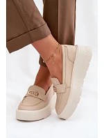 Kožené dámské mokasiny na platformě Vinceza Béžové