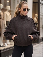 Krátký dámský kabát s vlnou, hnědý, FashionStreet TY6034 Krátký dámský kabát s vlnou, hnědý, FashionStreet TY6034
