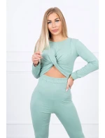 Sada s řasením na halence tmavě mátové barvy Sada s řasením na halence tmavě mátové barvy