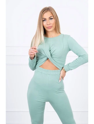 Sada s řasením na halence tmavě mátové barvy Sada s řasením na halence tmavě mátové barvy